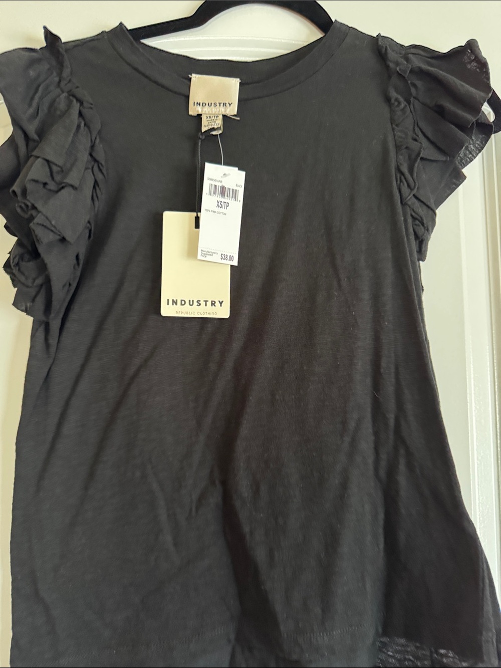 Industry Black Short Sleeve Ruffle Tee